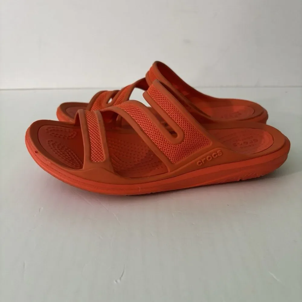 Crocs Kadee II Orange Slides Sandals Girls Youth Size 4 Summer Vacation Beach